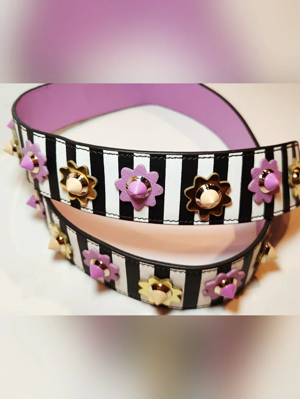Henri Bendel Striped Studded Flower Guitar Strap